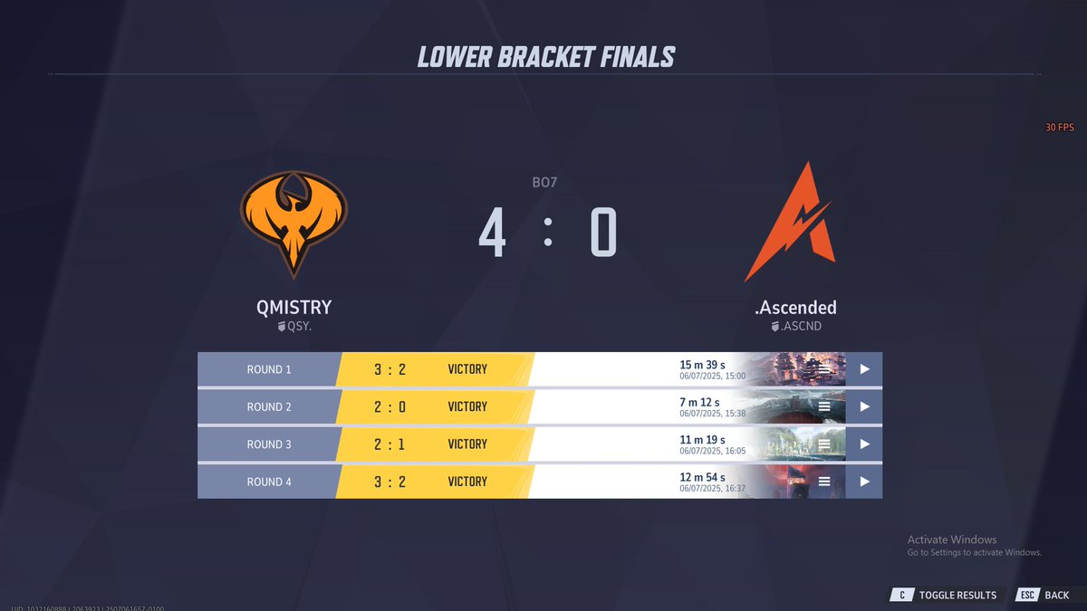 4-0 <a href="/QMISTRYGG/">QMISTRY</a> vs Ascended
Qualified for Ignite + MRC Grand Finals.

Good performance from the team so far today...
Feels bittersweet with the performance issues.

See you in ignite :D