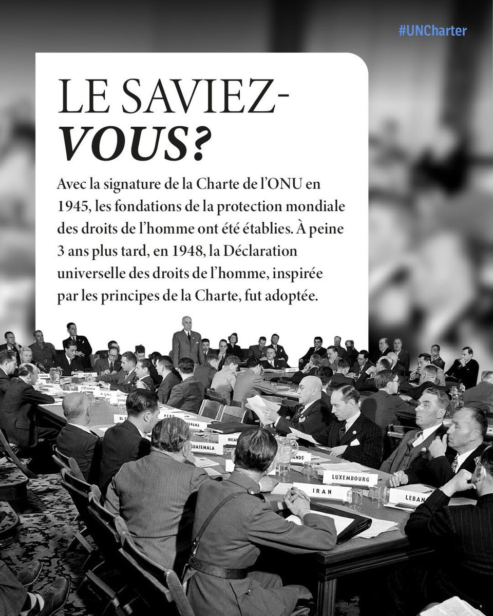 ONU Genève (@onugeneve) on Twitter photo Après la signature de la Charte de l'ONU en 1945, les bases de la protection 🌐 des droits humains étaient jetées. Inspirée des principes de la Charte, la Déclaration #UDHR fut adoptée 3 ans plus tard.
Des institutions comme le <a href="/UN_HRC/">UN Human Rights Council 📌 #HRC59</a> & des traités clés perpétuent cet héritage Après la signature de la Charte de l'ONU en 1945, les bases de la protection 🌐 des droits humains étaient jetées. Inspirée des principes de la Charte, la Déclaration #UDHR fut adoptée 3 ans plus tard.
Des institutions comme le <a href="/UN_HRC/">UN Human Rights Council 📌 #HRC59</a> & des traités clés perpétuent cet héritage