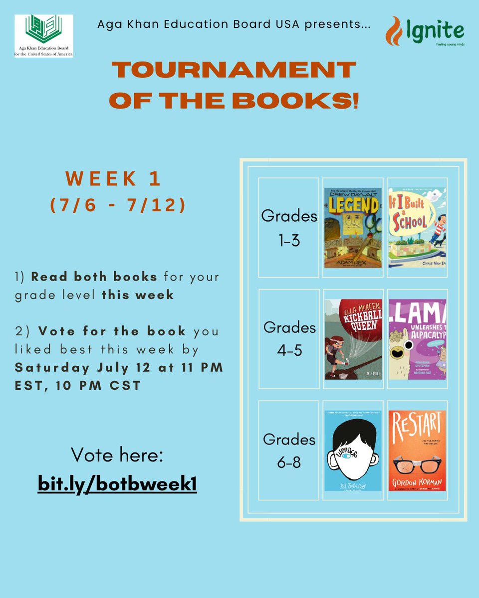 Join AKEB's Tournament of the Books!! Each week, get 2 exciting book picks. Read, vote for your fave every Saturday, and see which book wins 🏆 New winners revealed weekly. Let the reading tournament begin!

#TheIsmaili #OneJamat #OneHimanity