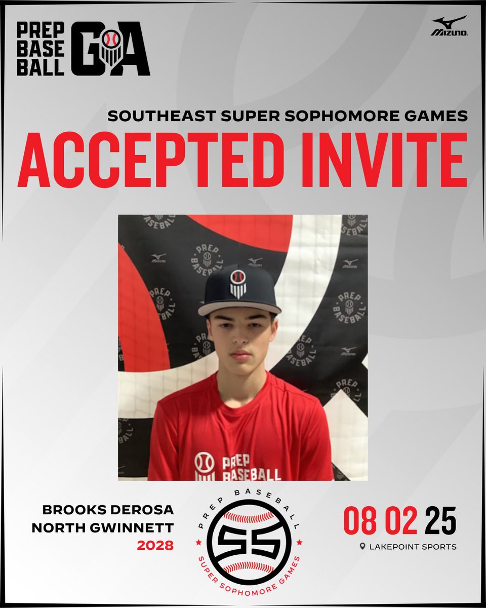 Prep Baseball Georgia (@prepbaseballga) on Twitter photo 𝐒𝐨𝐮𝐭𝐡𝐞𝐚𝐬𝐭 𝐒𝐮𝐩𝐞𝐫 𝐒𝐨𝐩𝐡𝐨𝐦𝐨𝐫𝐞 𝐆𝐚𝐦𝐞𝐬🍑
𝐈𝐍𝐕𝐈𝐓𝐄 𝐀𝐂𝐂𝐄𝐏𝐓𝐄𝐃 ‼️
+ '28 OF Brooks DeRosa (<a href="/derobrooks7/">Brooks DeRosa</a>) will be at Southeast Super Sophomore Games, August 2 & 3 at Lakepoint.
The inaugural #SESSG25 will host the top 2028 talent in the Southeast. 𝐒𝐨𝐮𝐭𝐡𝐞𝐚𝐬𝐭 𝐒𝐮𝐩𝐞𝐫 𝐒𝐨𝐩𝐡𝐨𝐦𝐨𝐫𝐞 𝐆𝐚𝐦𝐞𝐬🍑
𝐈𝐍𝐕𝐈𝐓𝐄 𝐀𝐂𝐂𝐄𝐏𝐓𝐄𝐃 ‼️
+ '28 OF Brooks DeRosa (<a href="/derobrooks7/">Brooks DeRosa</a>) will be at Southeast Super Sophomore Games, August 2 & 3 at Lakepoint.
The inaugural #SESSG25 will host the top 2028 talent in the Southeast.