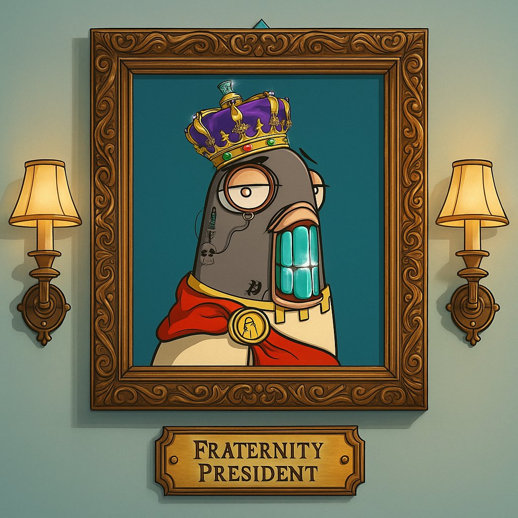 FlockFraternity's tweet photo. GM ##ApeChain

Many presidents have been memorialized at the @FlockFraternity. 

Spanning as far back as some royalty being of the first members to form this brotherhood. With Flock Brother "Duke" being the first president in Flock Frat History. https://t.co/wa9pEN6pNX