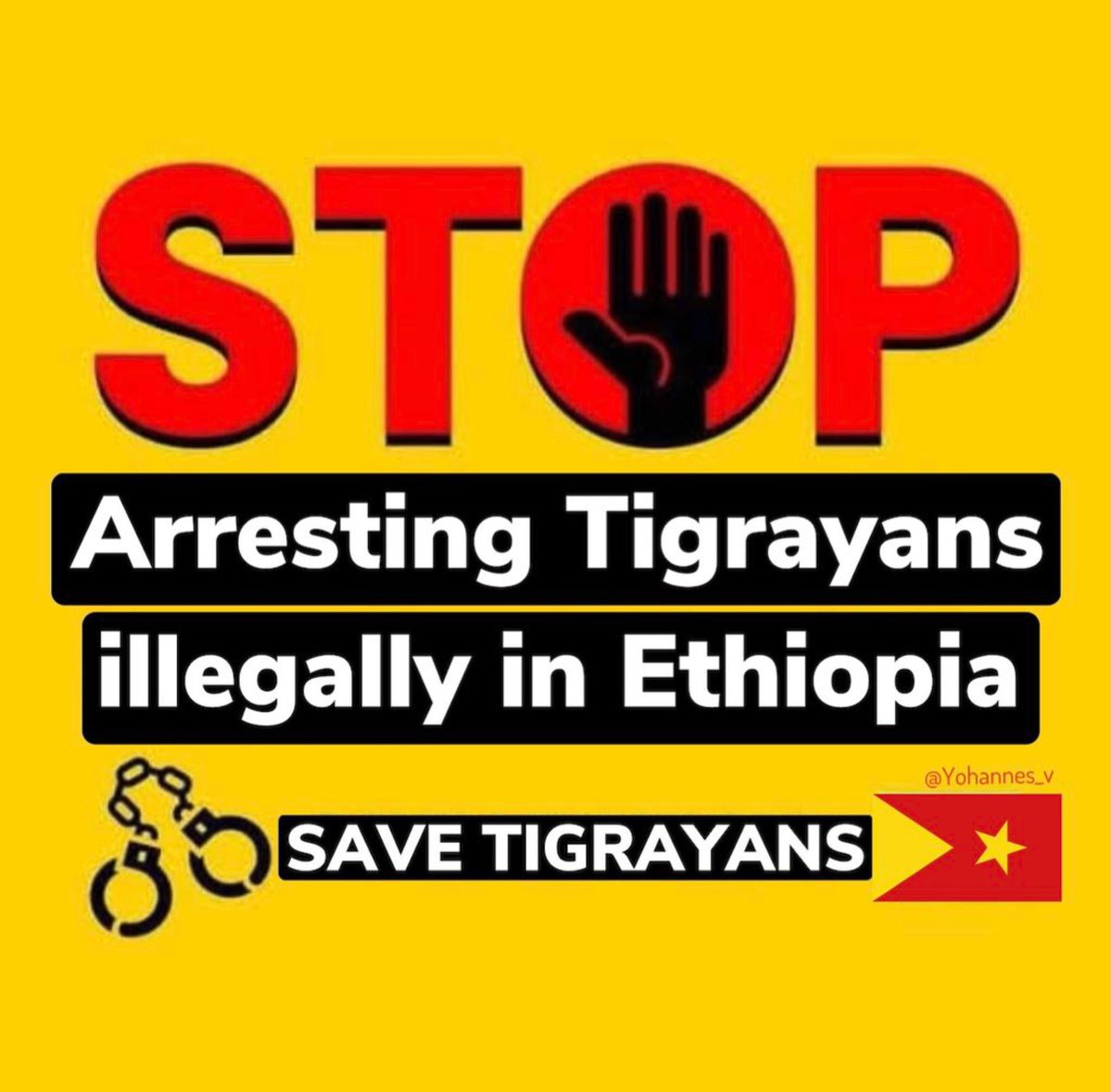 Day 1707 of the #TigrayGenocide:

#Tigrayans in capital of #Ethiopia, Addis Ababa, are once again being targeted &amp; arrested randomly from homes, streets, and workplaces simply because of their identity.
Stop ethnic profiling now.

#FreeTigrayansNow

#TigrayCantWait