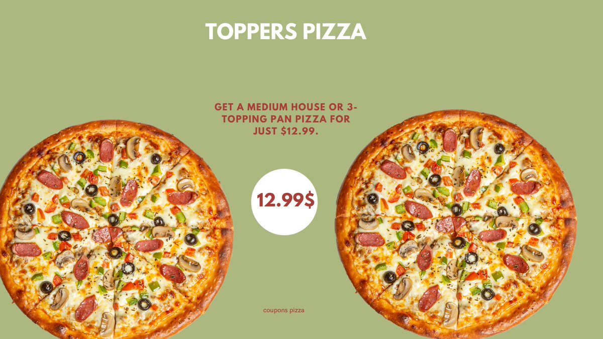 heycouponspizza's tweet image. Get a medium house or 3-topping pan pizza for just $12.99 from @ToppersPizza! 🙌
Weekend food plans = solved.
#Pizza #PizzaSelberMachen #FoodIdeas #EasyFood #PizzaDoughRecipe #PizzaNight