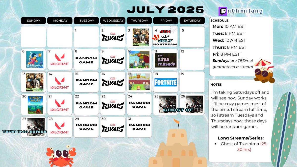 n0limitang1's tweet photo. this month’s stream schedule🫶which games are you excited to watch? https://t.co/XxyNe4ql8g