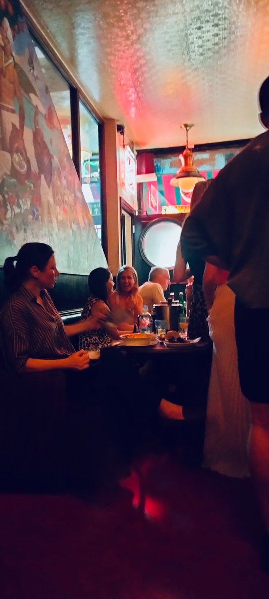 Enjoying a pint and pub grub (tasty if pricey fish stew(!), a special treat!) at the The Cow Saloon Bar &amp; Dining Rooms, Westbourne Park, the cow theme tying in with 'Magic Cow', first release from acoustic album Lá Bealtaine, coming soon...!  Mooo....:) X