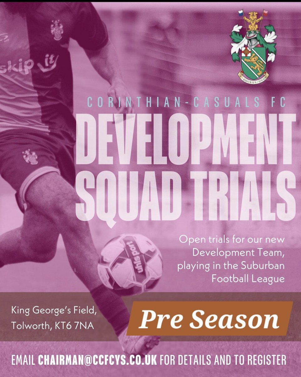 Tom Taylor (@tomtaylorcoach) on Twitter photo Corinthian Casuals Development team still recruiting for the new season.
Please get in touch to register interest, either via the email below or to <a href="/Gkmichael_Coach/">Michael Fox</a> or I directly.
<a href="/CorinthianCas/">Corinthian-Casuals</a> Corinthian Casuals Development team still recruiting for the new season.
Please get in touch to register interest, either via the email below or to <a href="/Gkmichael_Coach/">Michael Fox</a> or I directly.
<a href="/CorinthianCas/">Corinthian-Casuals</a>