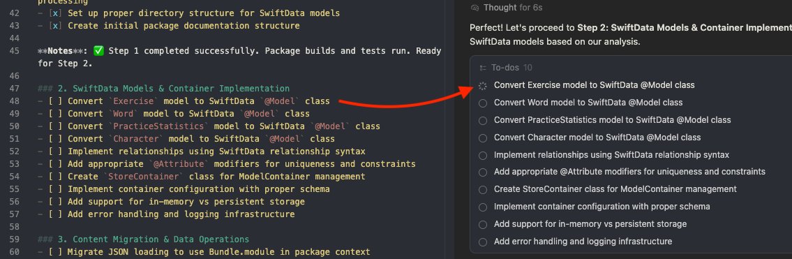 Geri_Borbas's tweet photo. @steipete 💯 I concluded the same thing. Best thing: they are picked up by the latest @cursor_ai  todo list feature for free. 👇 https://t.co/6oosawnbJa