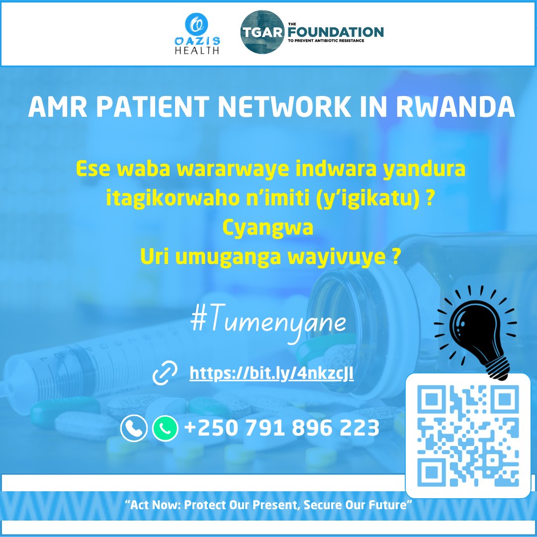📢📢AMR PATIENT NETWORK IN RWANDA

👱Warwaye cg urwaye infegisiyo ifite ubudahangarwa ku imiti (y'igikatu)?
👩‍⚕️Uri umuganga wavuye infegisiyo ifite ubudahangarwa ku imiti (y'igikatu)? 

Turashaka k'ukumva🙂

Uzuza iyi fomu, yisangize abandi uyu munsi: 
👉forms.gle/TBTDkRaMUC4S6D… 👈