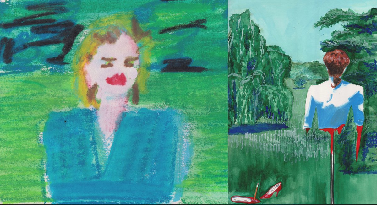 HermitsDaily's tweet photo. This computer-collage of a pastel and a watercolor was put together simply because I liked the color juxtaposition. 1990s. #collage #computercollage #pastel #watercolor #blues #greens #bluegreen #bluegreens #colors #1990s #diabolique #sharonstone #mifflintown #pennwood https://t.co/xxmKwB6noM