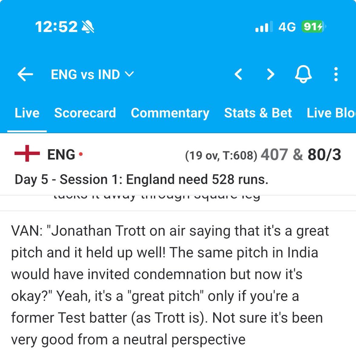 Simon C (@scserendipity1) on Twitter photo Great point on <a href="/ESPNcricinfo/">ESPNcricinfo</a> this pitch would be really criticised if it was in Indiaโฆ. <a href="/cricket_badger/">James Buttler | Cricket Badger Podcast ๐๐ฆก๐บ๐ฆ</a> <a href="/ErikaMorris79/">Erika Morris</a> <a href="/bobbydugnutt111/">Bobson Dugnutt โค๏ธ๐๐ฅ</a> <a href="/BoothCricket/">Lawrence Booth</a> <a href="/jrob28813/">John Robertson</a> <a href="/nassercricket/">Nasser Hussain</a> <a href="/GeorgeDobell1/">George Dobell</a> Great point on <a href="/ESPNcricinfo/">ESPNcricinfo</a> this pitch would be really criticised if it was in Indiaโฆ. <a href="/cricket_badger/">James Buttler | Cricket Badger Podcast ๐๐ฆก๐บ๐ฆ</a> <a href="/ErikaMorris79/">Erika Morris</a> <a href="/bobbydugnutt111/">Bobson Dugnutt โค๏ธ๐๐ฅ</a> <a href="/BoothCricket/">Lawrence Booth</a> <a href="/jrob28813/">John Robertson</a> <a href="/nassercricket/">Nasser Hussain</a> <a href="/GeorgeDobell1/">George Dobell</a>