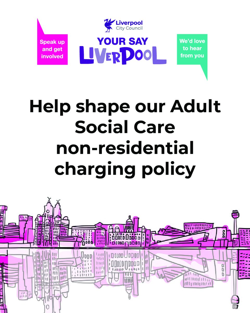 CONSULTATION | We're proposing changes to our adult social care non-residential charging policy. 

Please click the link to find out more, fill in our survey, or to book on to consultation events taking place across the city.

Closing date: 17 August

liverpool.gov.uk/council/consul…