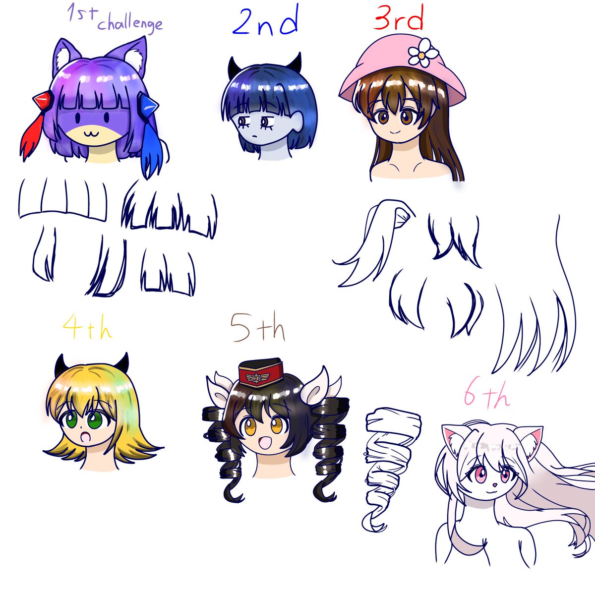 今日は髪の毛の描き方の練習。何人かのユーザーさんのオリキャラを練習として使いました！