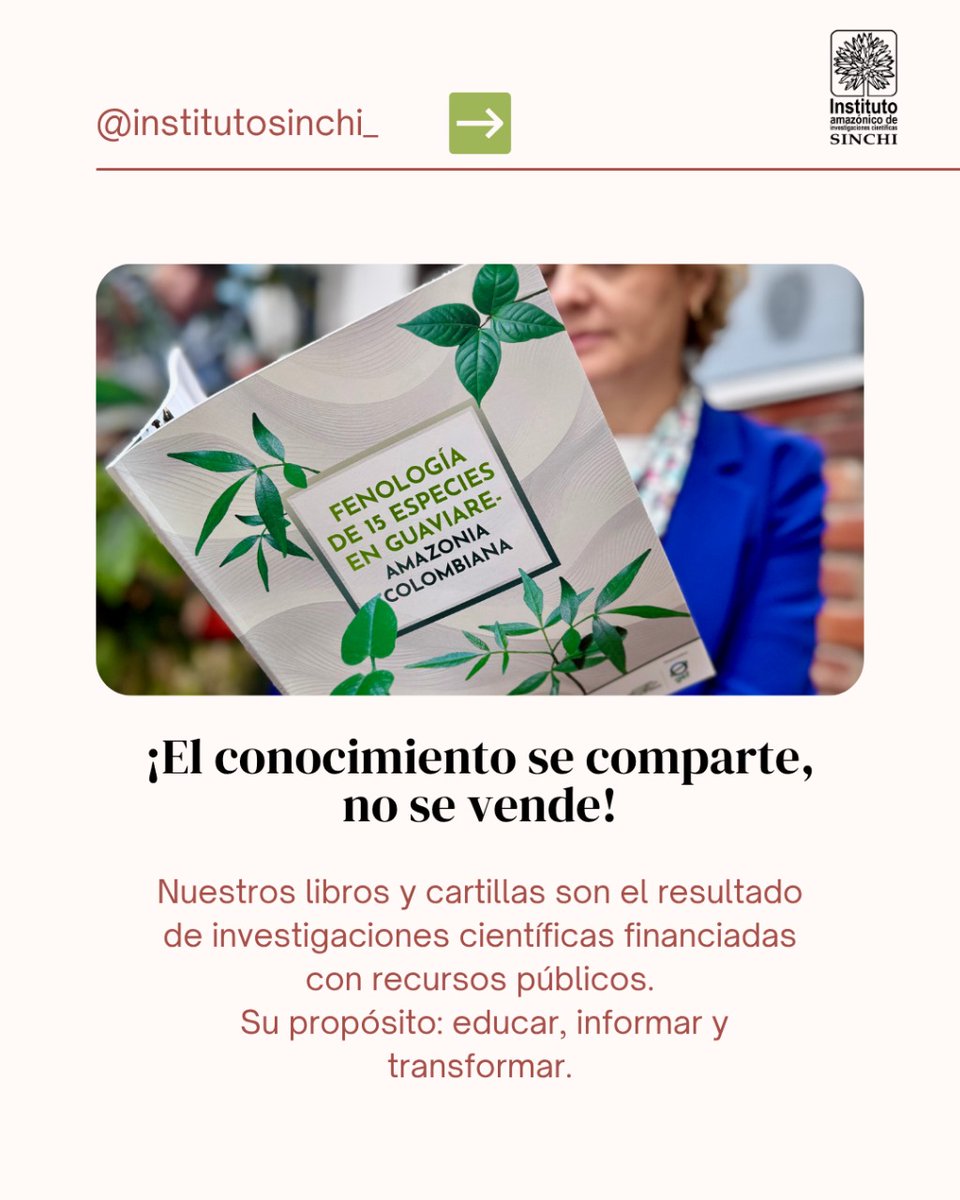 InstitutoSINCHI's tweet photo. 📚✨ #informaciónDeInterés #ElConocimientoSeComparte
¿Sabías que todos los libros, cartillas y publicaciones del Instituto SINCHI son totalmente gratuitos?
🚫 Hemos detectado casos de personas que los están vendiendo de forma indebida. Queremos recordarte que nuestras publicaciones no tienen costo, se entregan en donación como parte de nuestro compromiso con la democratización del conocimiento y la educación ambiental.
🔍 Si alguien intenta venderte un libro del Instituto, no lo compres.
📲 Encuentra todo nuestro material aquí:
👉 https://t.co/RBRuHxzegw
#InstitutoSINCHI #EducaciónAmbiental #PublicacionesGratuitas #NoALaVentaIlegal #RutasParaLaDemocratizaciónDeLaInformación