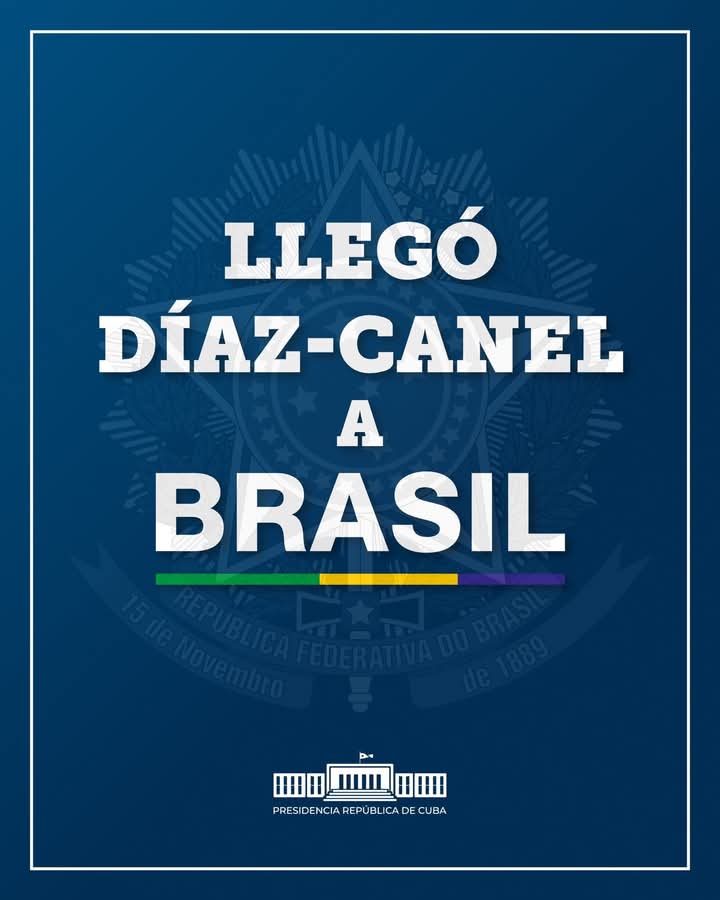 KatyDCuba's tweet photo. 🇨🇺| El presidente @DiazCanelB está en #Brasil para participar en la XVII Cumbre de los #BRICS, que sesionará los días 6 y 7 de julio en Río de Janeiro, bajo el lema "Fortalecer la cooperación del Sur Global para una gobernanza más inclusiva y sostenible".
✍ @PresidenciaCuba https://t.co/vAOj59cWS8