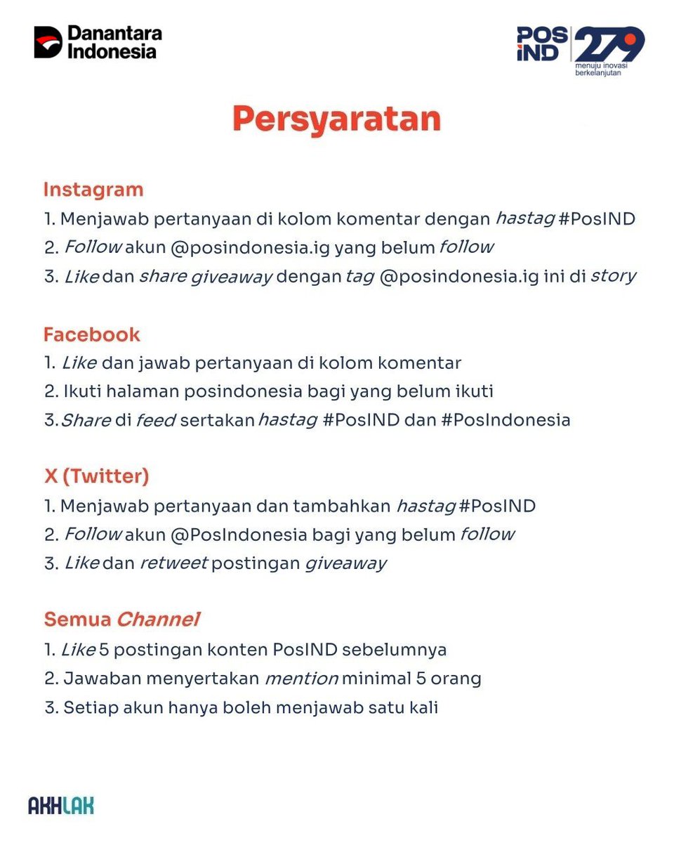 Pertanyaan #TekaTekiSulit (TTS) hadir untuk memberi kesempatan kepada #SahabatPos mendapatkan hadiah saldo #Pospay.

Caranya mudah banget di slider ke2 

Semoga dirimu yang beruntung.
Sttt.. jawaban ada di konten hari-hari sebelumnya loh!

#PosIND
#PosIndonesia
#KantorPos
#tts