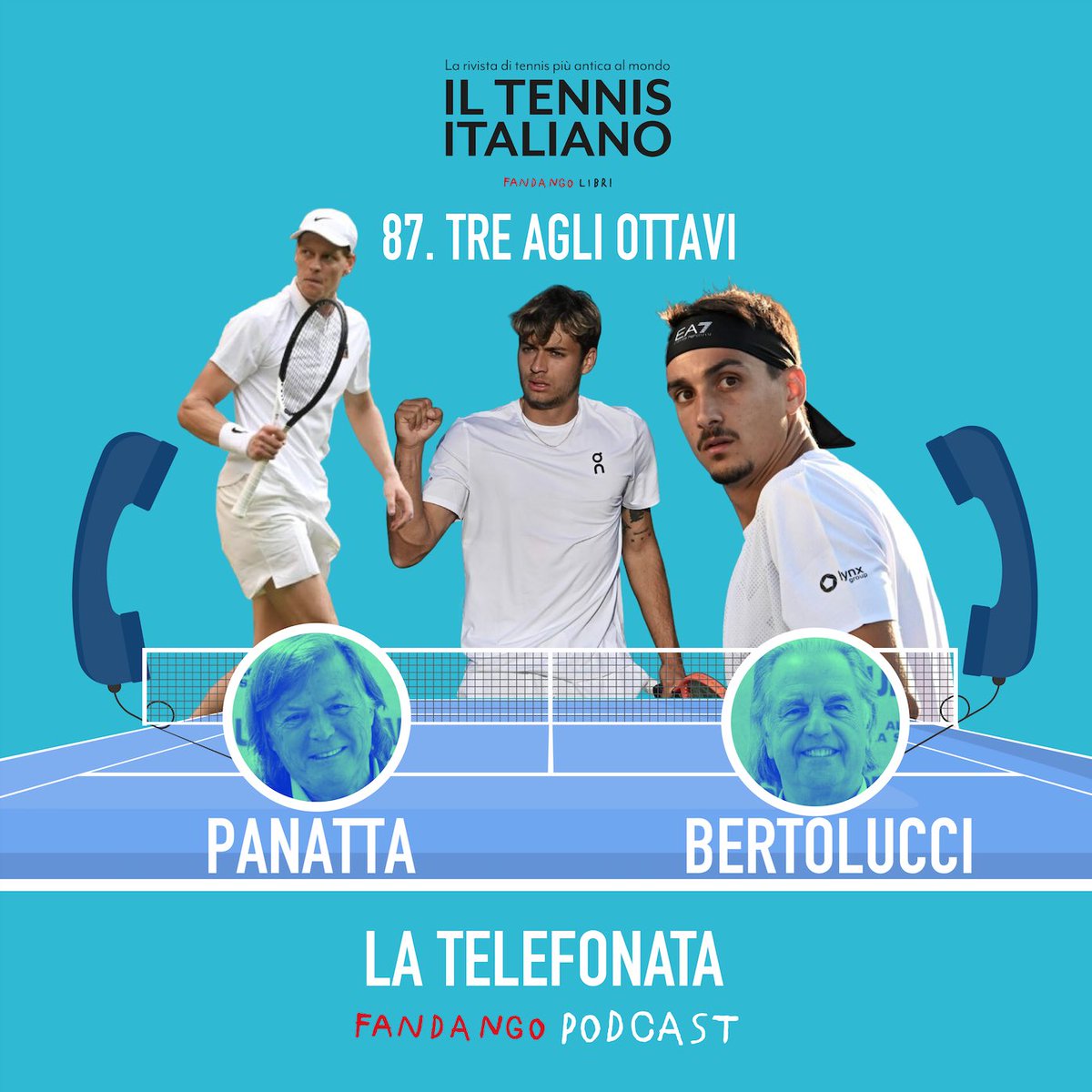 Adriano Panatta e Paolo Bertolucci commentano Wimbledon. Sonego, Cobolli e Sinner arrivano agli ottavi, ma si parla anche di pinguini e mare, di un famoso Albert e del presidente del club, delle doti per il doppio, e della sopportazione. open.spotify.com/episode/5i3isU… #latelefonata