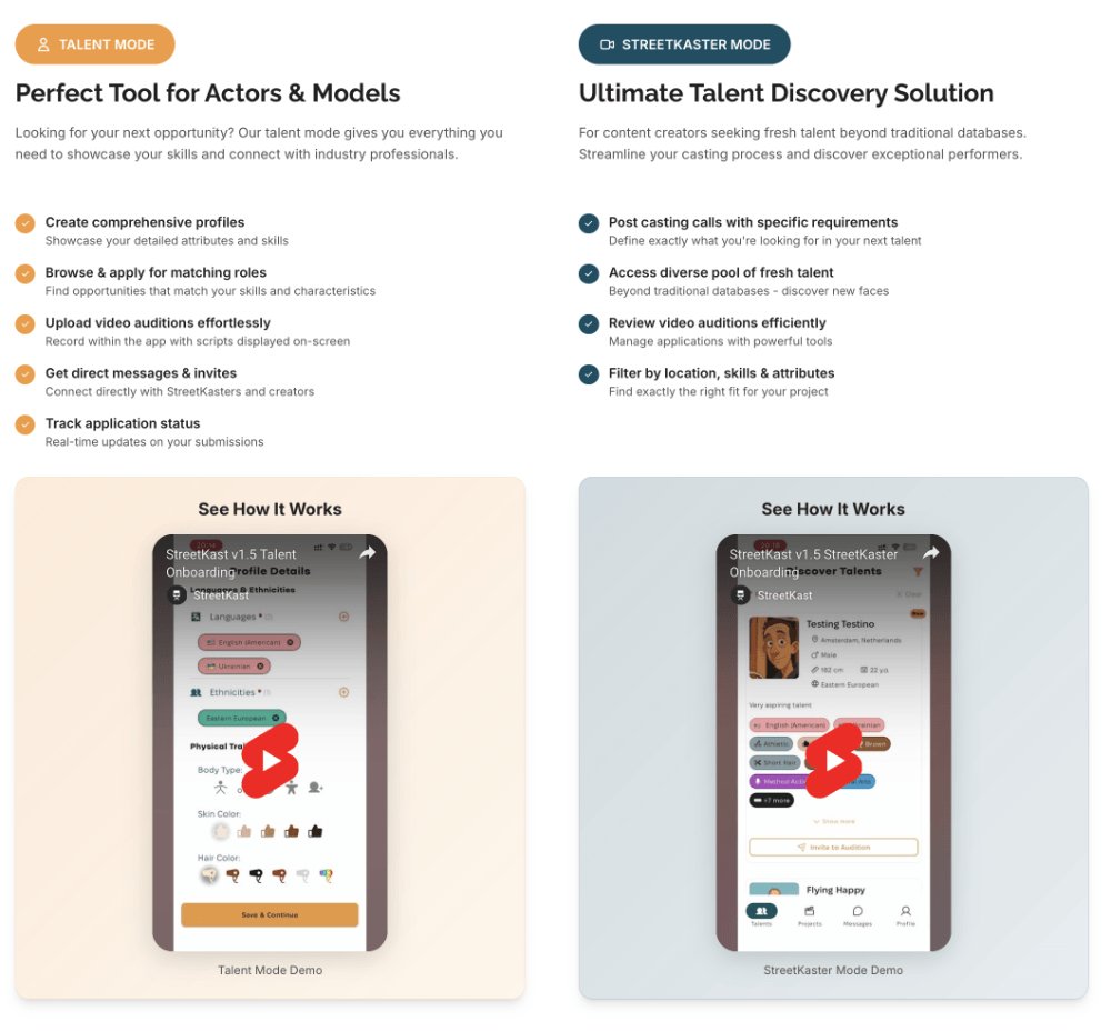 igorok's tweet image. New StreetKast homepage just dropped!

🎉 Super clear beta sign-up + onboarding videos: Talent 🎭 or StreetKaster 🎬.

Pick your path, join the test, and help shape the launch. Link in bio—see you inside! 🚀

streetkast.com