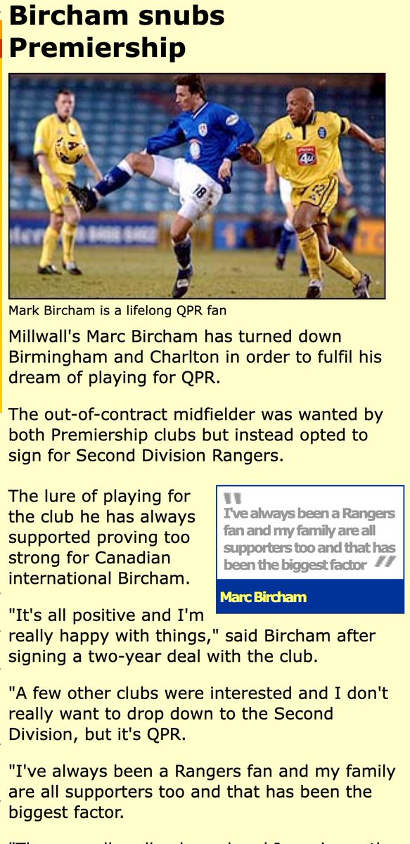 #OnThisDay in 2002: Marc Bircham choses #QPR! <a href="/BBC/">BBC</a> Bircham snubs Premiership news.bbc.co.uk/sport2/hi/foot…  <a href="/marcbircham/">Marc Bircham</a> <a href="/QPR/">QPR FC</a>