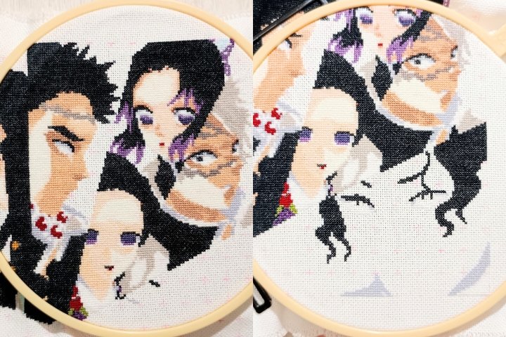 ar1nom1's tweet photo. 左…前回/右…今回
最後の1人に着手！
#クロスステッチ #crossstitch
#鬼滅の刃 https://t.co/gQOd74gHEX