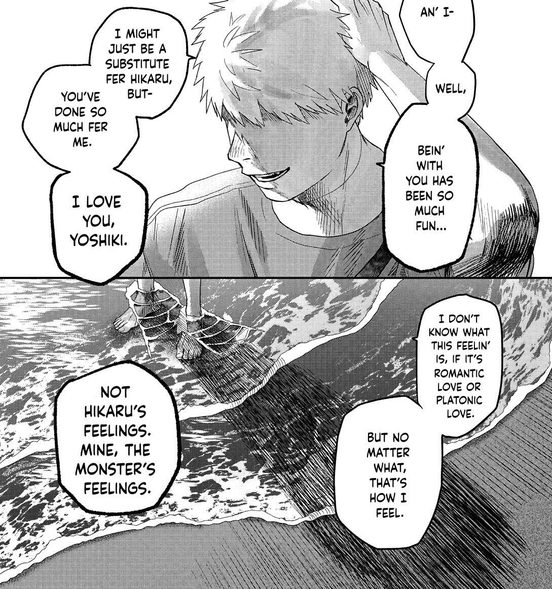tshdyshkr's tweet photo. Okay but 'Hikaru' going from "those are Hikaru's feelings" to "these are my own feelings" he realized his original feelings were og Hikaru's, then he matured while being human, and developed his own love for Yoshiki ... PEAK character development here y'all

#TheSummerHikaruDied https://t.co/m96ePI7JZd