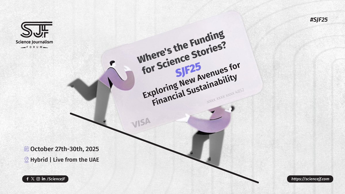 ScienceJF's tweet image. 📉 Independent science journalism deserves better funding. How can you secure resources without compromising quality?
At #SJF25, explore grants, alternative models, and engagement strategies creating sustainable futures.
🎟️ Get your ticket now: sciencejf.com/shop/
#SJF25
