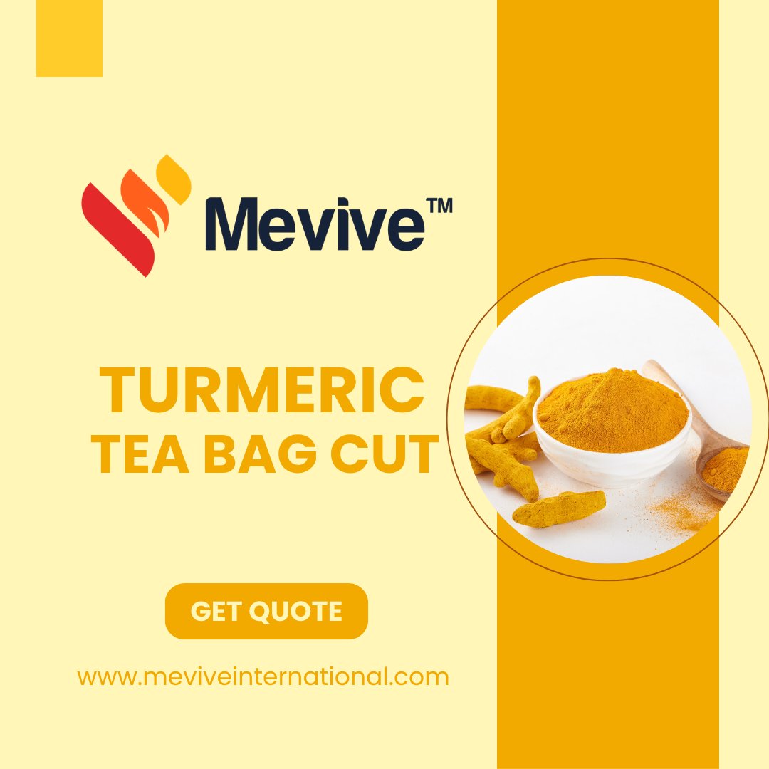 MeviveIntl's tweet image. Dive into the fresh, earthy richness of our Turmeric Tea Bag Cut! 🌼 Packed with wellness, it’s a must for your tea innovations. Ideal for businesses thriving on quality. Visit meviveinternational.com 🌟 #TeaInnovation #TurmericGlow #MeviveIngredients #B2BFood #Sustainability