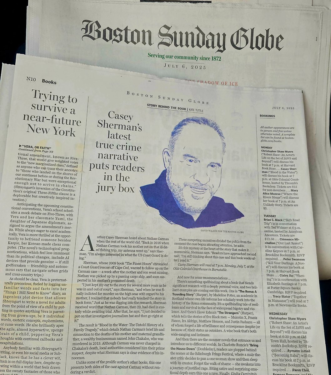 caseysherman123's tweet image. Today's Globe. Join me Mon night at Tales of Cape Cod, Wed at Winslow House in Marshfield & Fri at Mitchell's Books on Nantucket!