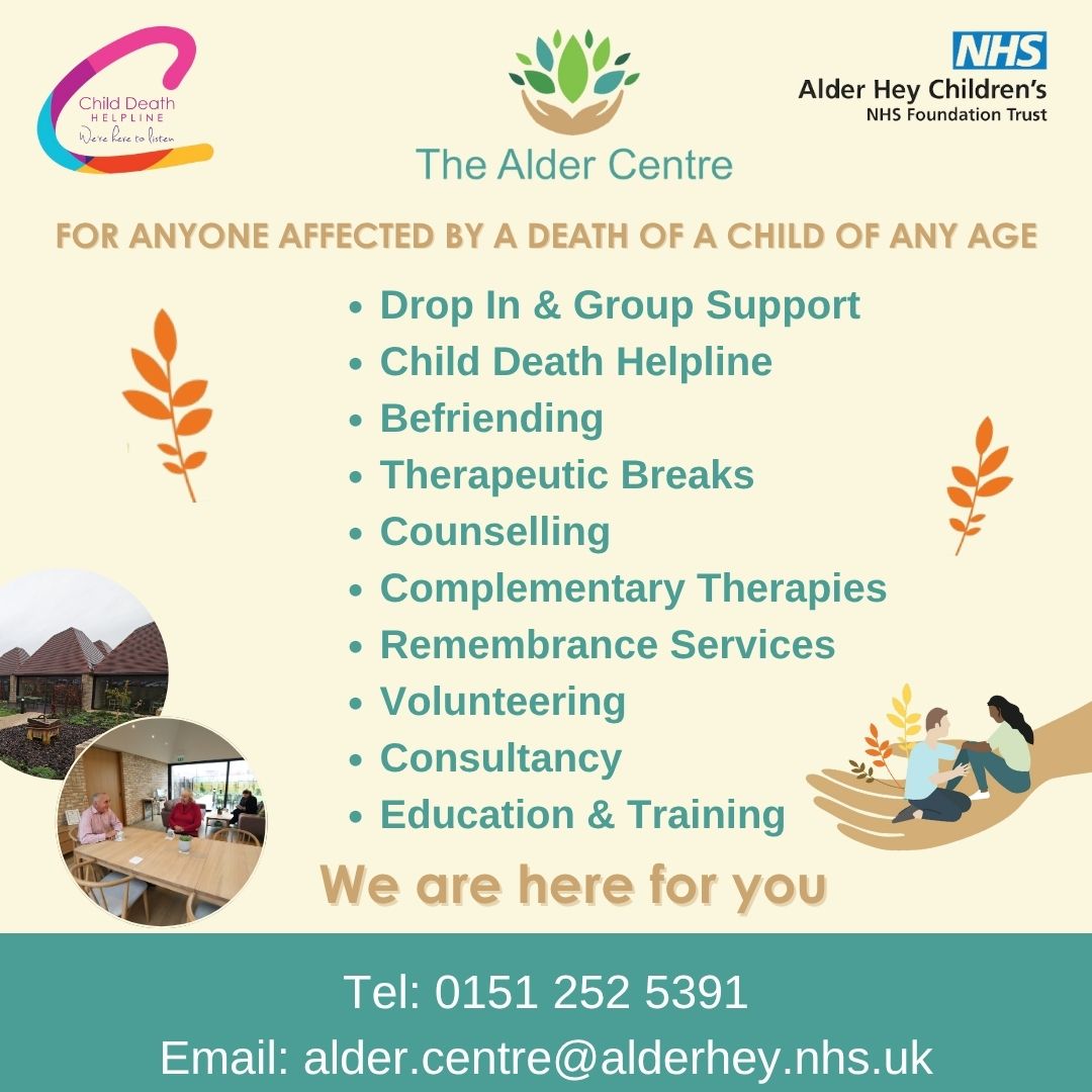 Here at The Alder Centre we continue to support anyone affected by a death of a child of any age. #childdeathawarenessweek #bereavementsupport #childloss
