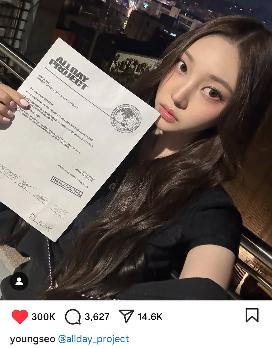 YOUNGSEOCHARTS's tweet image. .@ALLDAY_PROJECT’s YOUNGSEO (@.youngseo) Announcement Instagram post hit 300,000 likes! 🎉 

🔗 instagram.com/p/DKpOBsxy_6V/…

#YOUNGSEO #영서
#ALLDAYPROJECT #올데이프로젝트