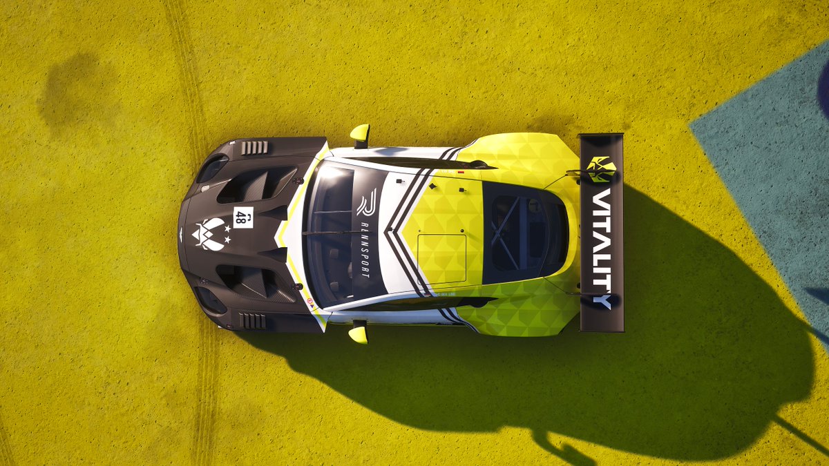 RENNSPORT_gg's tweet photo. Special EWC Team Livery #03 🎨🖌️

V is for Victory, and this design is built to win. This exclusive @TeamVitality livery will be available to redeem—via Twitch drops—after 5 hours of cumulative R1 watch time!

#RENNSPORT #SimRacing #EWC https://t.co/WHlhFqHjwH
