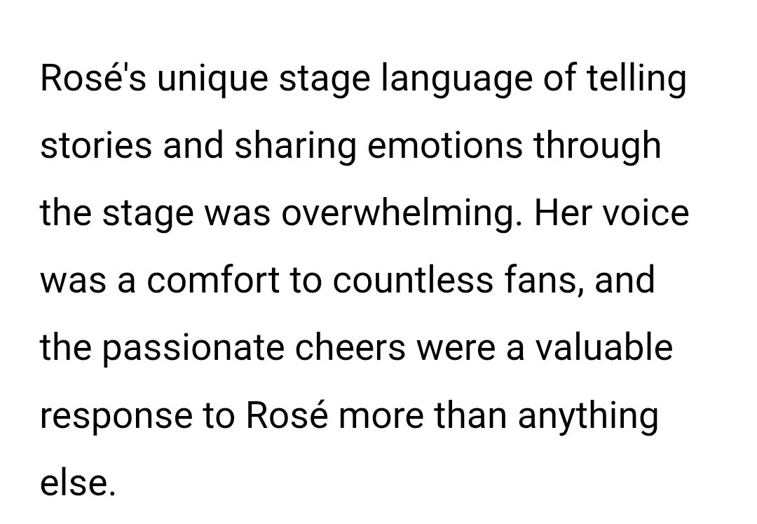 The chants were in uproar for APT. Rosé's voice was a comfort to countless fans, and the passionate cheers were a valuable response to Rosé more than anything else. 
🔗:share.google/jSmxe1WWh9ZvSx…

#ROSÉ_toxictilltheend #rosiebyROSÉ     #ROSÉ_rosie     #rosesarerosie