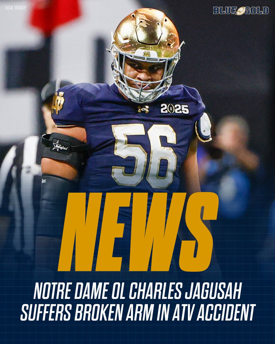 Eric Hansen (@ehansennd) on Twitter photo BREAKING: #NotreDame OL Charles Jagusah suffers arm injury in UTV accident, undergoes surgery
Story by <a href="/jacksoble56/">Jack Soble</a>
on3.com/teams/notre-da… BREAKING: #NotreDame OL Charles Jagusah suffers arm injury in UTV accident, undergoes surgery
Story by <a href="/jacksoble56/">Jack Soble</a>
on3.com/teams/notre-da…