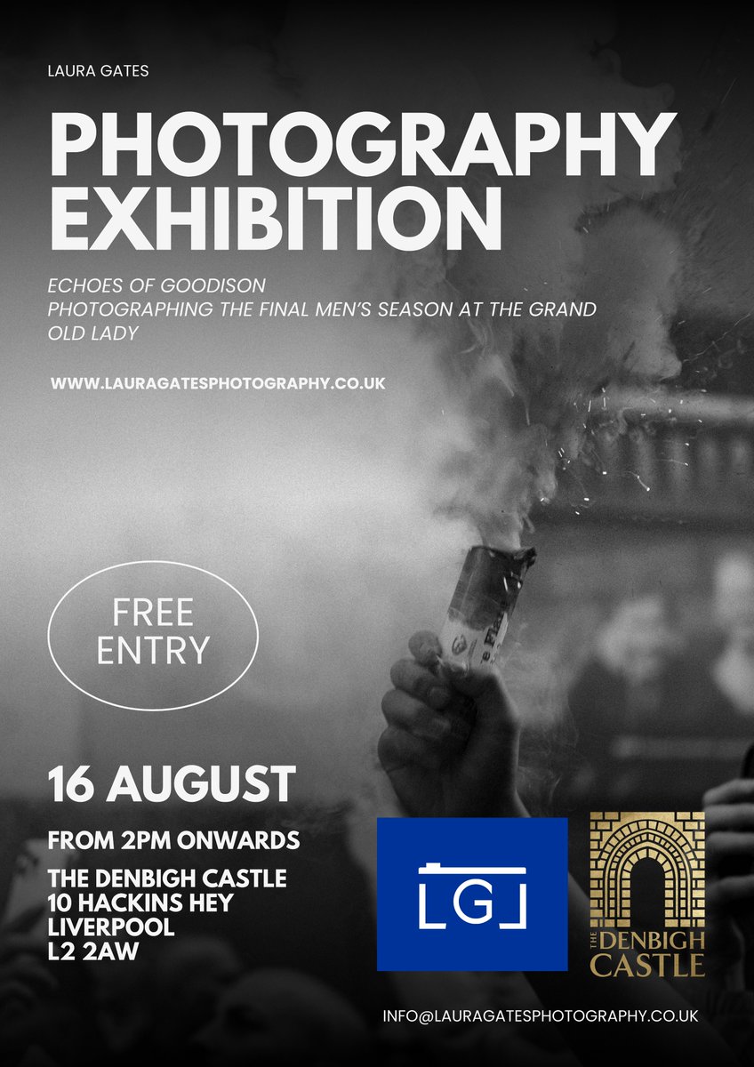 _laurag23's tweet image. Echoes of Goodison, coming soon to @DenbighCastl 💙
I'd love for you to join me at my first solo photography exhibition, 16th August in everyone's favourite Everton pub.
I'll be there all day, books and all. Come along and check out some photos from our final season and have a…