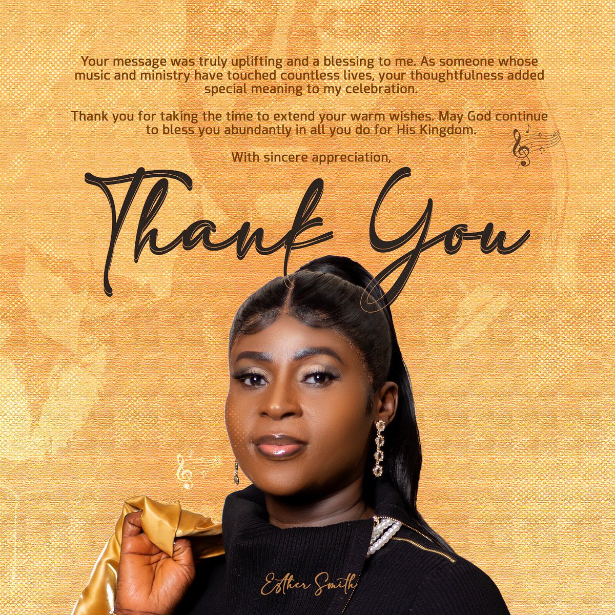 EstherSmithGh's tweet image. Your message was truly uplifting and a great blessing to me.
As someone whose music and ministry have touched countless lives, your thoughtfulness added special meaning to my celebration.
Thank you for taking the time to extend your warm wishes.
May God continue to bless you…
