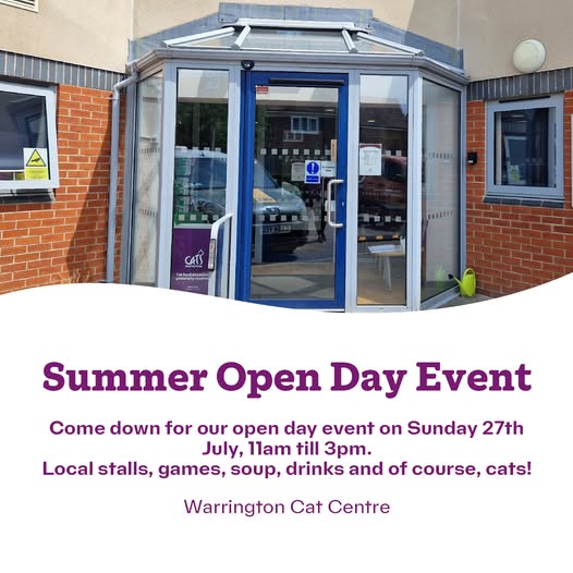 CatsWarrington's tweet image. Only one more week until the Summer Open Day Event 🌞🤗
Want some more details? Get in touch or follow the link below! 👇
facebook.com/events/1062716…