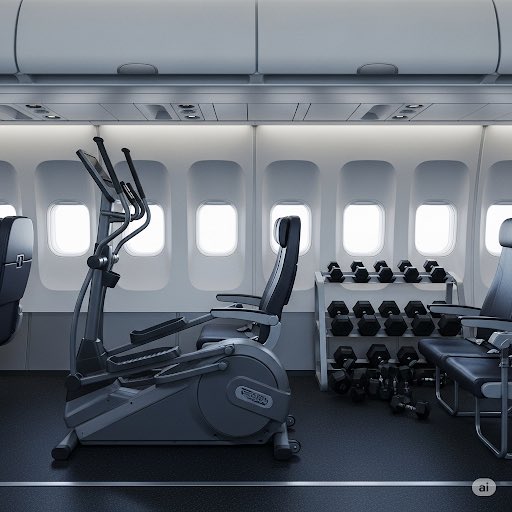 Not happening anytime soon, but how cool would it be with a gym on board a plane? (2nd image: Gemini’s picture)