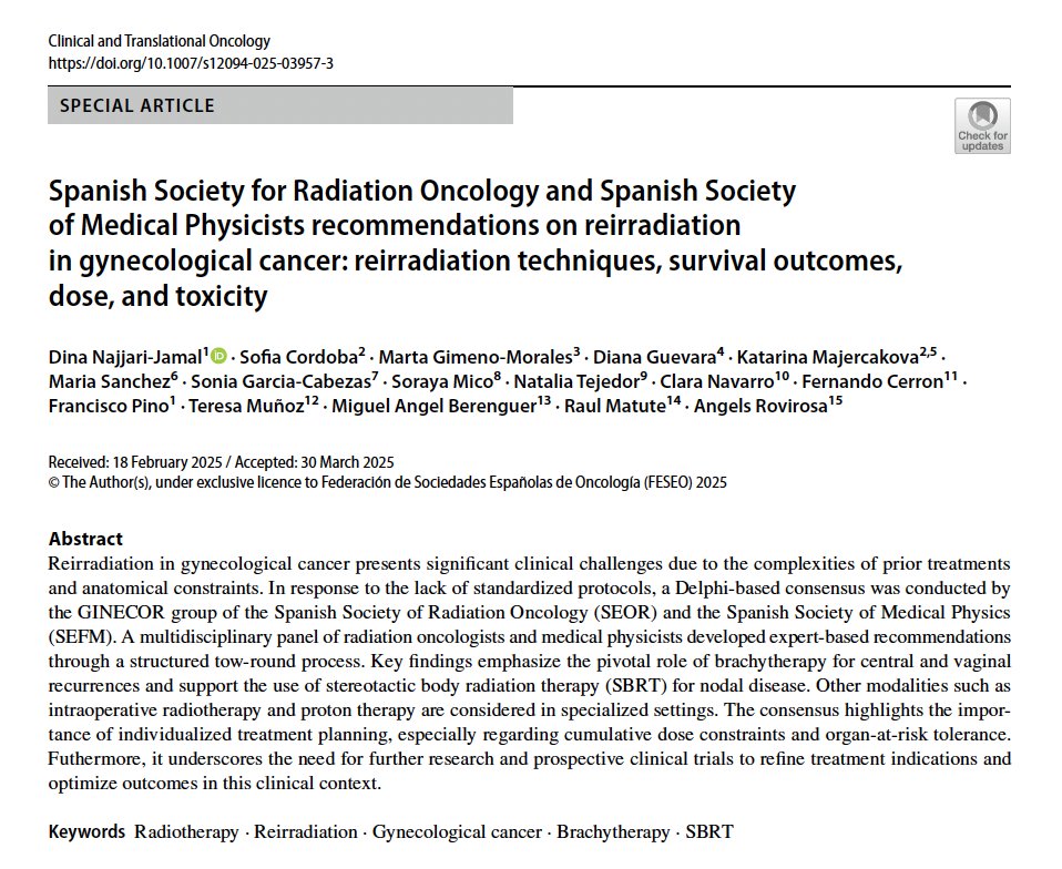 radioncoluis's tweet photo. Spanish Society for Radiation Oncology and Spanish Society of Medical Physicists recommendations on reirradiation in gynecological cancer: reirradiation techniques, survival outcomes, dose, and toxicity.
https://t.co/q9LvOmCkzo https://t.co/RTUf1WoDv5