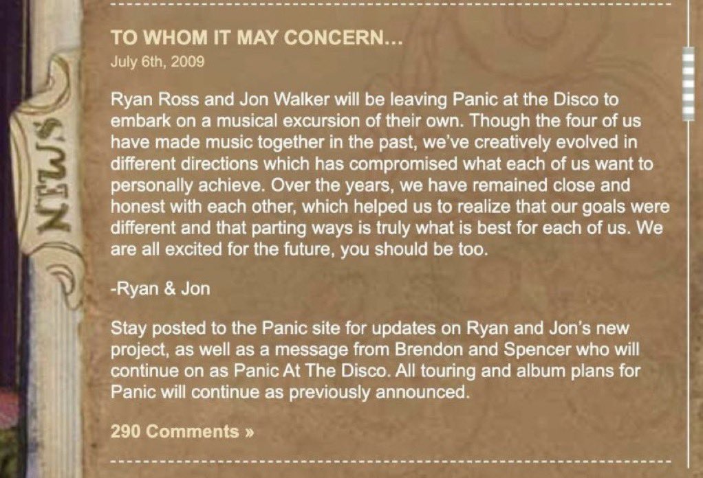 YoungVeinsworld's tweet photo. On July 6, 2009, Ryan Ross and Jon Walker officially left Panic! at the Disco due to creative differences, marking a major turning point in the band’s history. Shortly after, they went on to form their own project, The Young Veins. https://t.co/j7GWekuw9d