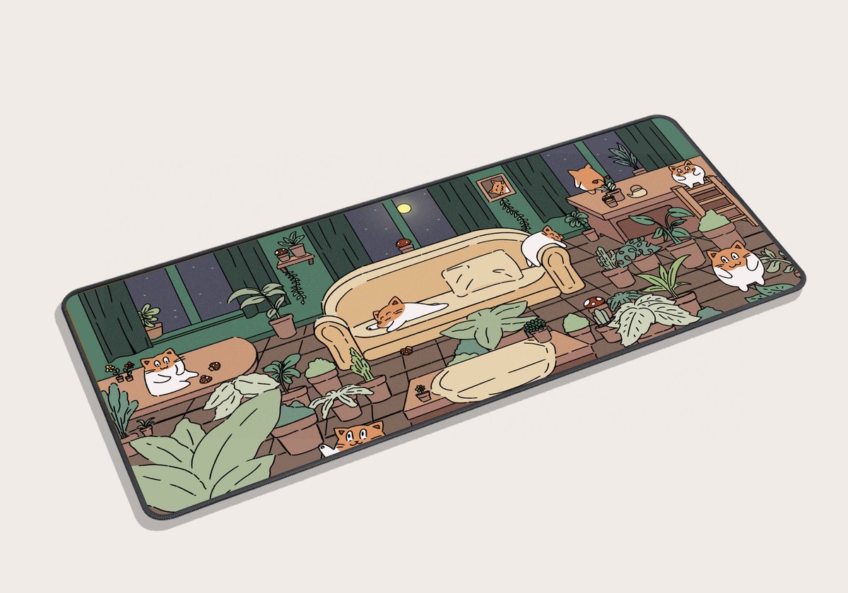 haruvu2's tweet image. 🌿🐱 Cozy cats and plants!
This is my illustration, made for a mousepad design~

If you like it, please like &amp;amp; RT 💫
#illustration #catart #mousepaddesign #artprint #cozyroom  
#ねこ #イラスト #猫イラスト #オリジナルイラスト #癒しアート