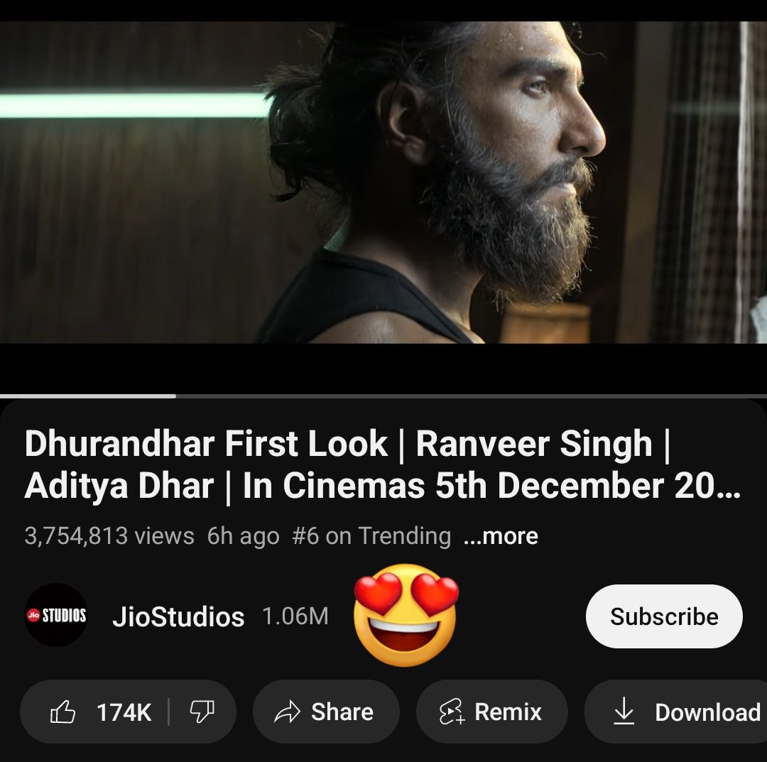 First look Trending at No  6️⃣ on Youtube 

#Dhurandhar #HappyBirthdayRanveerSingh