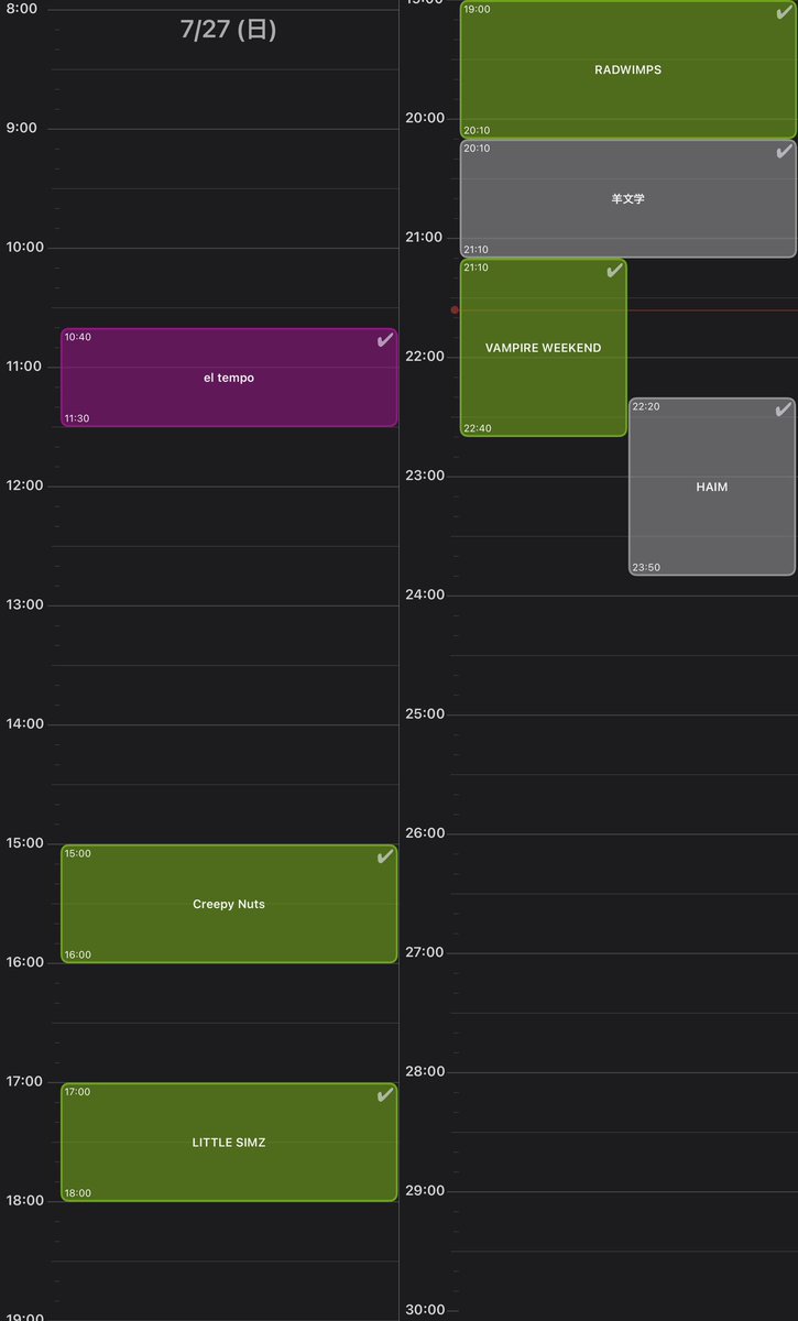 フジロックの今のところの見たいアーティストタイムテーブル。土曜日の山下達郎からfour tetまでを体力を維持しながら後悔しないようどう立ち回るかが今年の課題。金曜日朝まで遊んで、土曜朝イチから見たいものがあり、そのまま朝まで遊ぶという我ながらクレージーなスケジュールだなあと思う