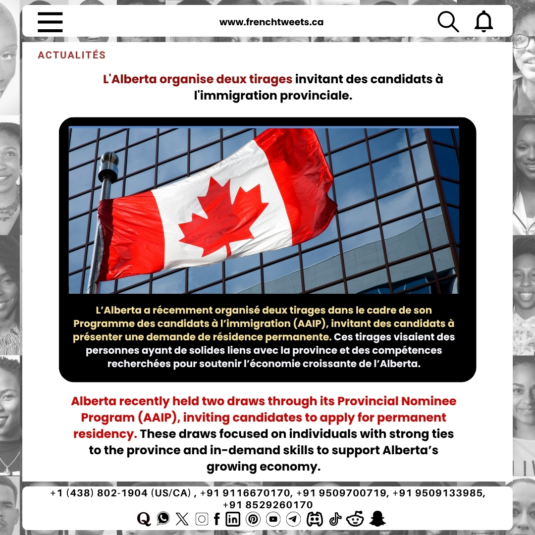 frenchtweets1's tweet image. 📢 Alberta Opens Doors Again! Two new draws invite skilled candidates for provincial immigration! 🇨🇦✨
#albertapnp #canadaimmigration #provincialnomineeprogram #aaip #immigratetocanada #canadapr #albertanews #skilledworkers #canadapathway #immigrationupdate #Canada #News #French