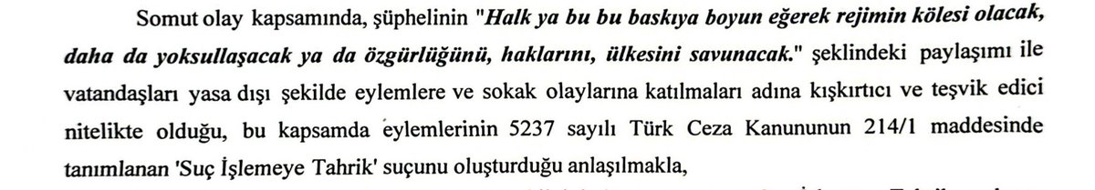 Savcı, Timur Soykan’ın “halk ülkesini savunacak” ifadesinin geçtiği cümlesini, “halkı yasa dışı şekilde eylemlere katılmaya kışkırtmak” olarak yorumlamış. Ülkeyi savunmak yasa dışı eylem mi?