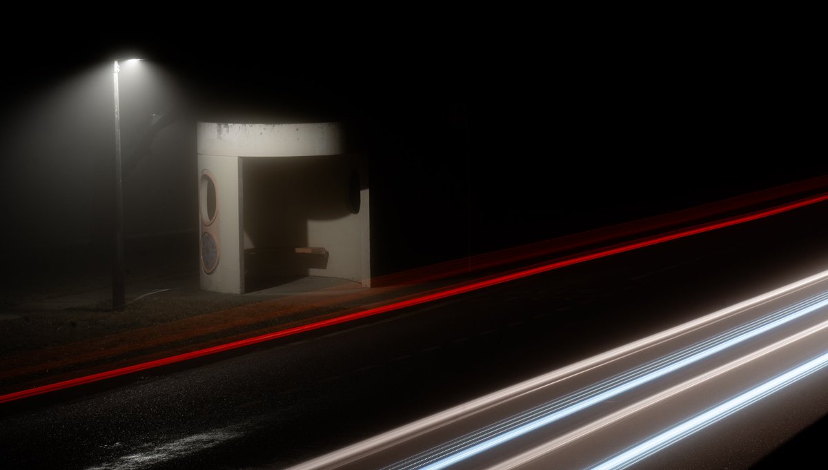 ThingsCanberra's tweet image. Light trails from cars passing a bus shelter in Mawson