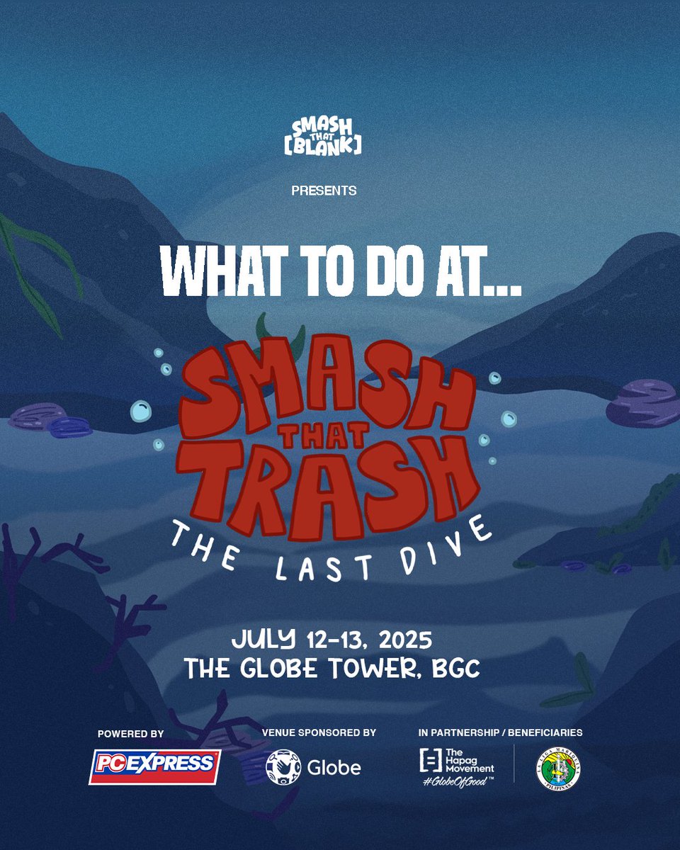 SmashThatBlank's tweet image. Still not sure what to do next weekend? Check out the activities that you can do at Smash that Trash: The Last Dive 🌊 From artists with their amazing merch to exciting game tournaments, your weekend is sure to be fun 🤩

Register now: bit.ly/SmashThatTrash… ‼️

#SmashThatTrash