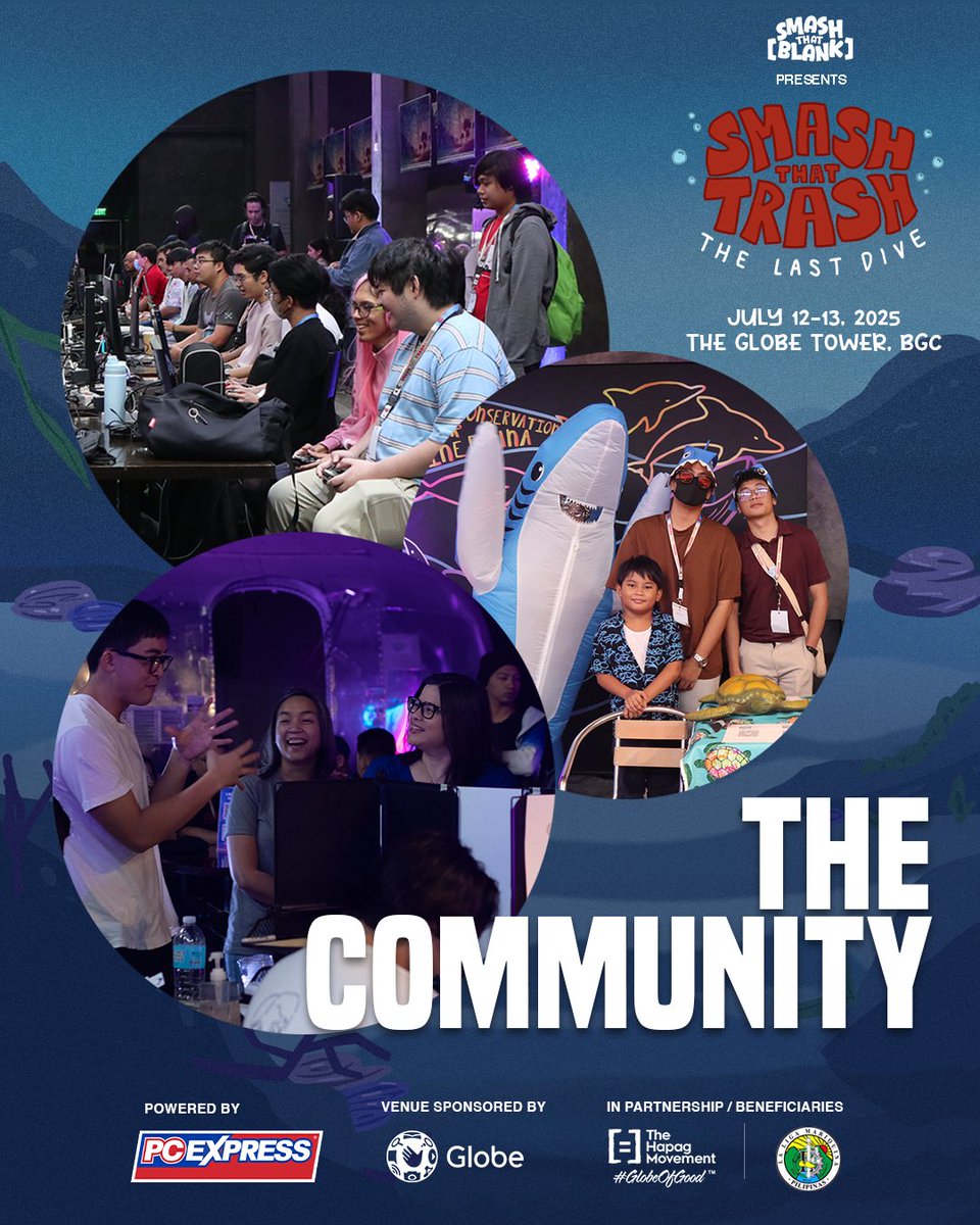 SmashThatBlank's tweet image. Still not sure what to do next weekend? Check out the activities that you can do at Smash that Trash: The Last Dive 🌊 From artists with their amazing merch to exciting game tournaments, your weekend is sure to be fun 🤩

Register now: bit.ly/SmashThatTrash… ‼️

#SmashThatTrash