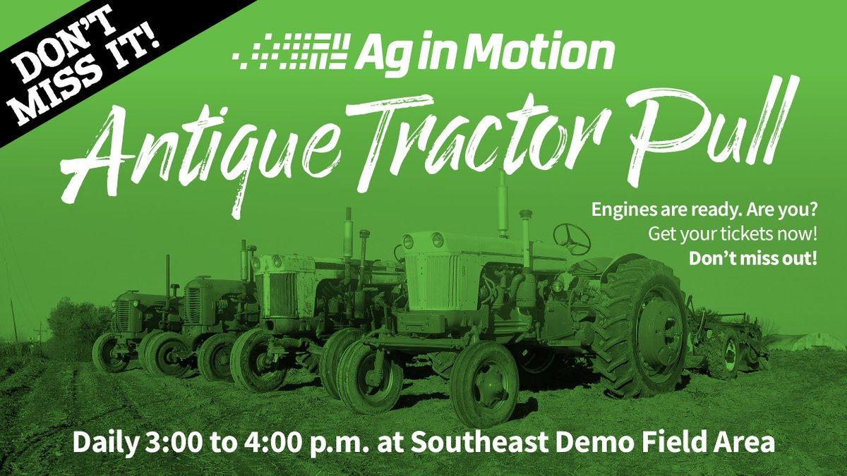 Ag in Motion (@aginmotion) on Twitter photo Old iron, BIG pride. π©
The Antique Tractor Pull is BACK. 
See vintage tractors compete daily from 3 to 4 pm at the Southeast Demo Field Area.
Get your tickets now and take in the action!
ποΈ aginmotion.ca
#AgInMotion #AIM25 Old iron, BIG pride. π©
The Antique Tractor Pull is BACK. 
See vintage tractors compete daily from 3 to 4 pm at the Southeast Demo Field Area.
Get your tickets now and take in the action!
ποΈ aginmotion.ca
#AgInMotion #AIM25