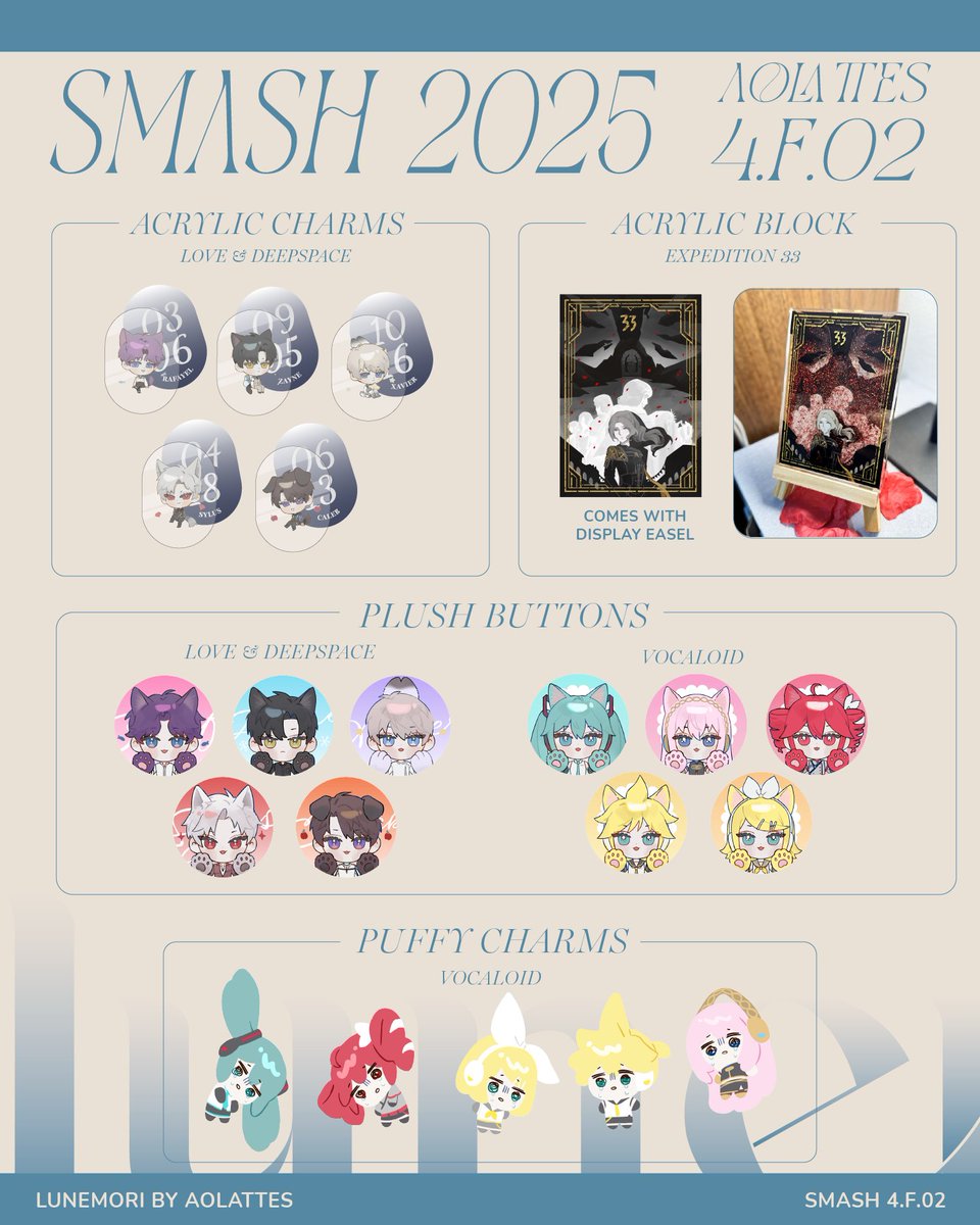 aolattes's tweet image. ♡ + ↻ are appreciated 💙
SMASH! 2025 catalog 📍 Table 4.F.02 with @boosify
Find us at Level 4, Table F02 - July 11-13. Come and say hello!
(1/2)
Catalogue designed by @zuuniex
#smashcon #smashcon2025