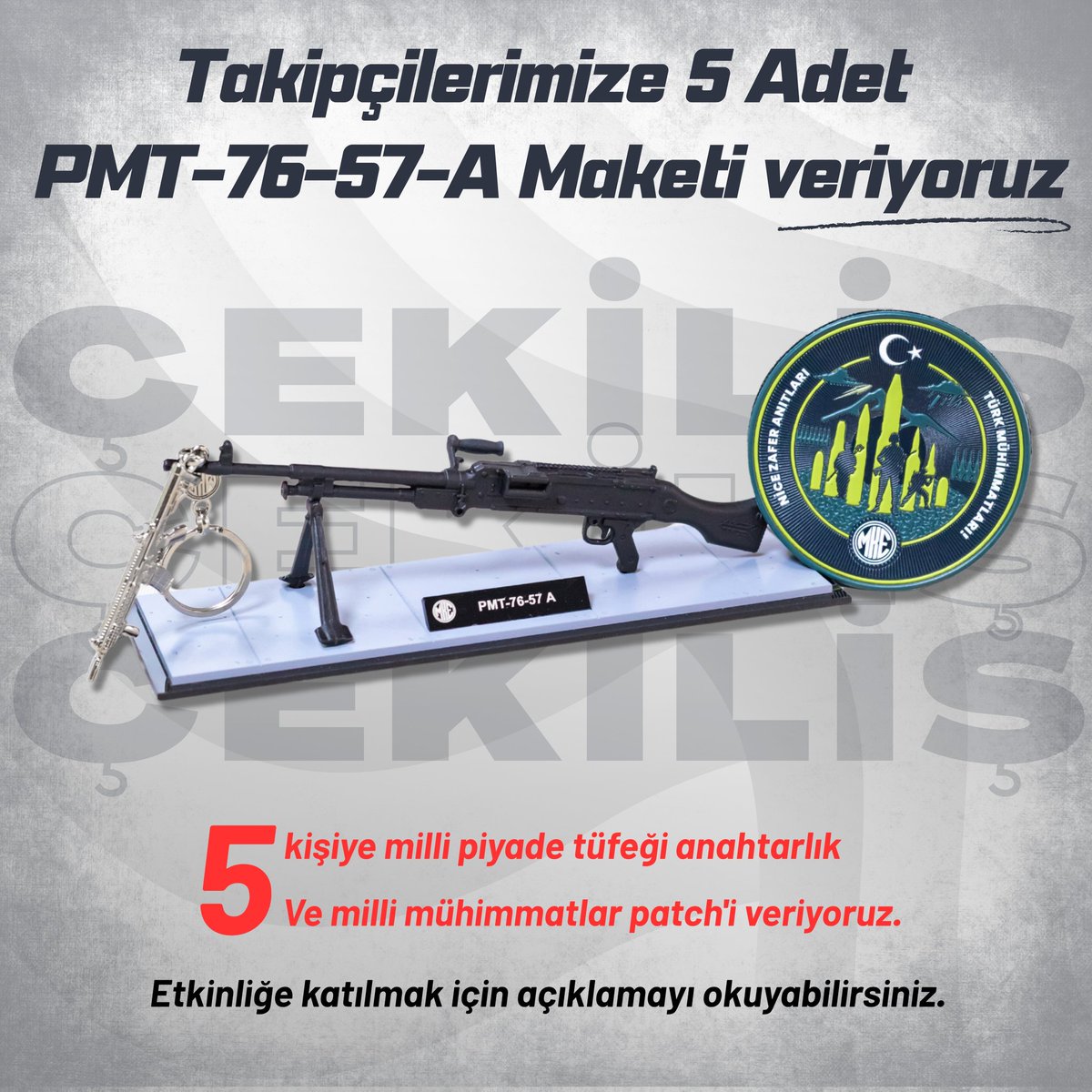War Aesthetic (@aesthetic1war) on Twitter photo Türkiye'de ilk kez 5 takipçimize:
🔷Milli makineli tüfek PMT-76-A maketi,
🔷Milli mühimmatlar patchi,
🔷MPT-76MH anahtarık veriyoruz.
Etkinliğe katılmak için paylaşımı Retweet yapmanız, @mkegovtr ve <a href="/savunmahatti_/">Savunma Hattı</a> sayfalarını takip etmeniz yeterli.
Çekiliş tarihi: 13.07.2025 Türkiye'de ilk kez 5 takipçimize:
🔷Milli makineli tüfek PMT-76-A maketi,
🔷Milli mühimmatlar patchi,
🔷MPT-76MH anahtarık veriyoruz.
Etkinliğe katılmak için paylaşımı Retweet yapmanız, @mkegovtr ve <a href="/savunmahatti_/">Savunma Hattı</a> sayfalarını takip etmeniz yeterli.
Çekiliş tarihi: 13.07.2025