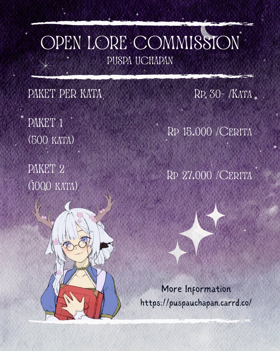 KhauRusami's tweet photo. 🌸OPEN COMMISSION LORE🌸

Kalian bingung udah ada karakter tapi belum punya lore? 
Atau udah punya lore tapi belepotan alias bingung mau dibawa kemana?
Jangan khawatir Ucha bisa bantu !! (｡•̀ᴗ-)✧

Informasi lebih lanjut?
✒️https://t.co/1x6z7TklDW https://t.co/xGWFJ2Lmrd